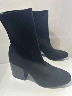 Stretch-Knit Black Sock Booties with Block Heel